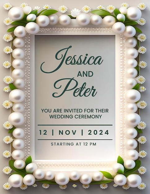 PSD elegant pearlthemed wedding invitation template for modern ceremony luxurious floral and pearl wed