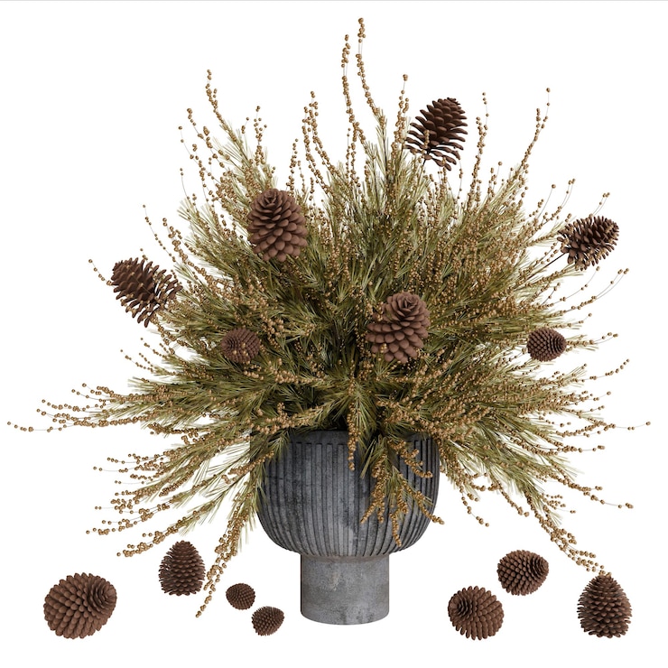 PSD elegant pine cone and dried flower arrangement in a decorative vase