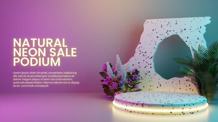 PSD elegant podium with neon and natural scene