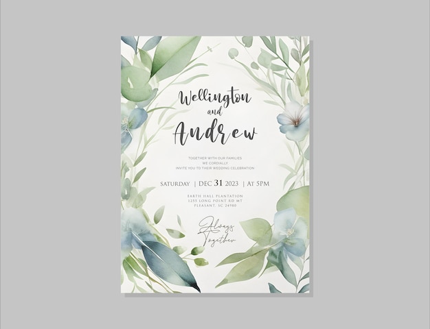 PSD elegant psd wedding invitation card template with floral themes