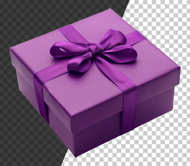 PSD elegante scatola regalo viola con nastro su sfondo trasparente png