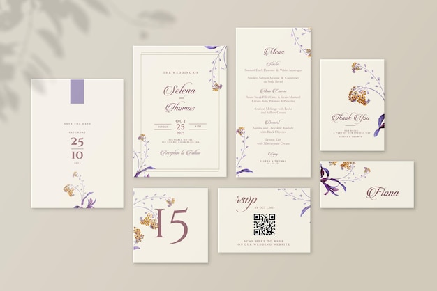 PSD elegant purple wedding stationary