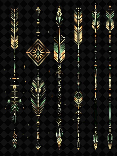 PSD elegant quiver 8 bit pixel with arrows and feathers with for y2k shape neon color art collections