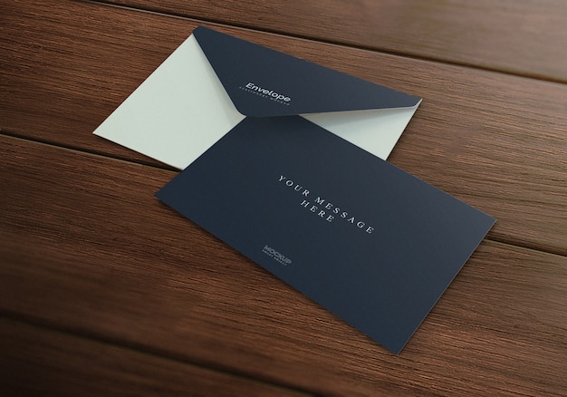 Elegant Realistic Envelope Mockup Wood Texture Background