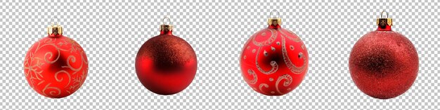 Elegant red christmas ornaments collection isolated on transparent background