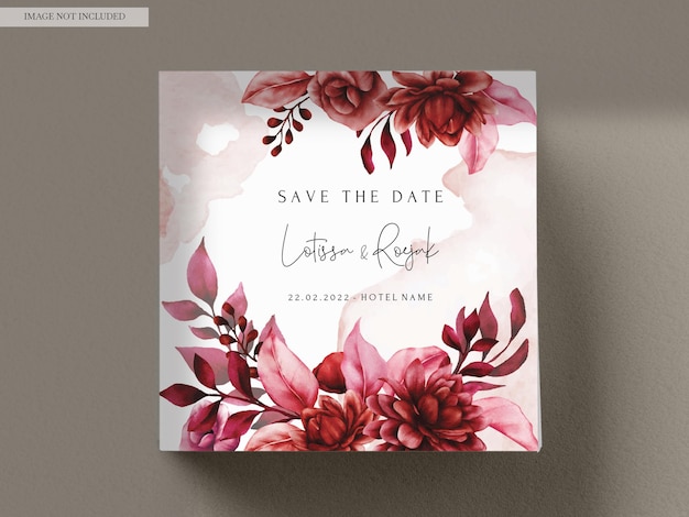 PSD elegant red maroon floral wedding invitation card template