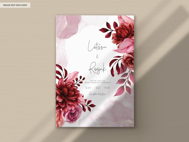 PSD elegant red maroon floral wedding invitation card template