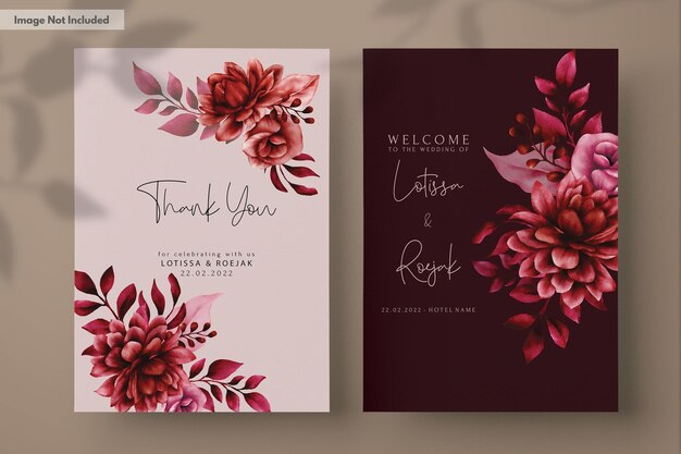 PSD elegant red maroon floral wedding invitation card template