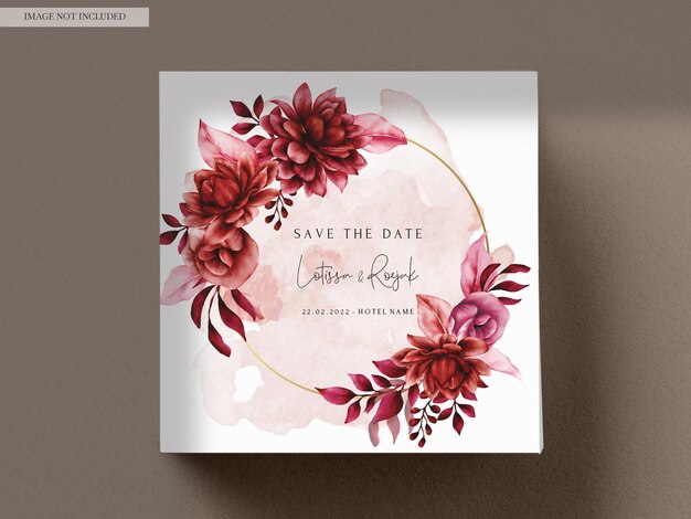 PSD elegant red maroon floral wedding invitation card template