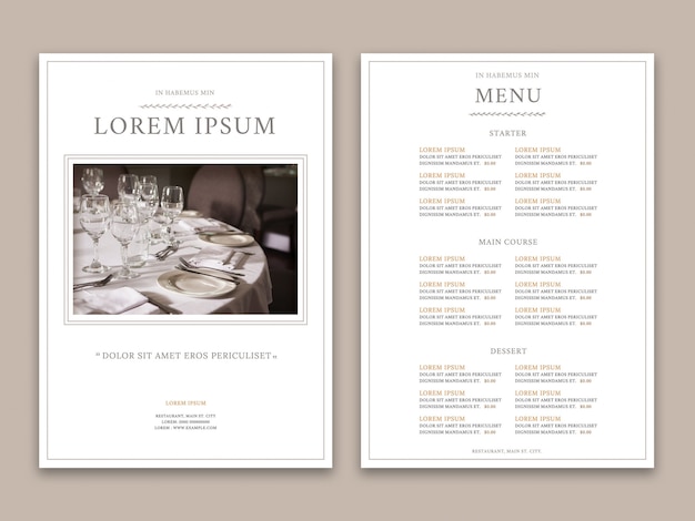 PSD menu del ristorante elegante