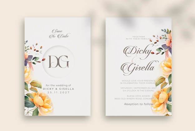 Set di modelli di carta di invito a nozze romantici eleganti