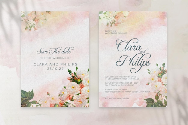 PSD elegant rose pink and white rose watercolor texture wedding invitations02