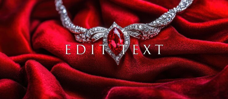 PSD elegant ruby and diamond necklace on red silk