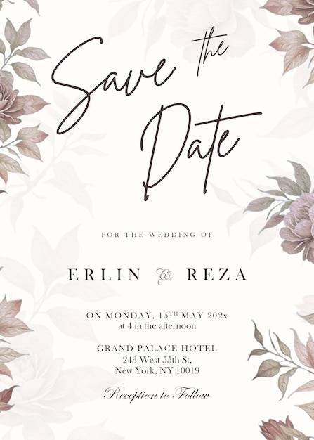 elegant save the date wedding invitation with floral design