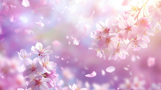 桜の花と飛ぶ花びの優雅な春の背景