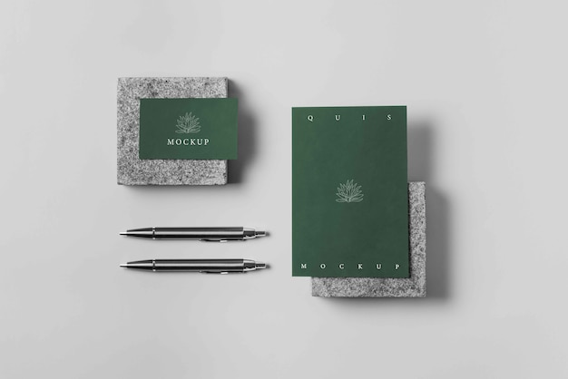 PSD elegant stationery mockup over stone board