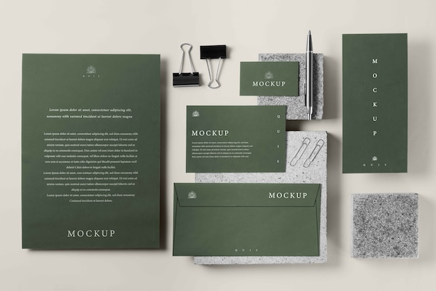 PSD elegant stationery mockup over stone board