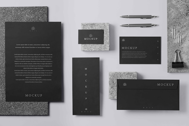 PSD elegant stationery mockup over stone board