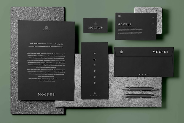 PSD elegant stationery mockup over stone board