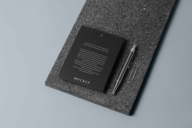 PSD elegant stationery mockup over stone board