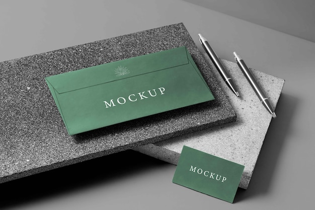 PSD elegant stationery mockup over stone board