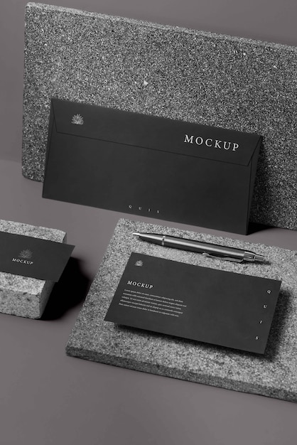 Elegant stationery mockup over stone board