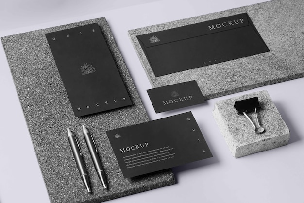 PSD elegant stationery mockup over stone board