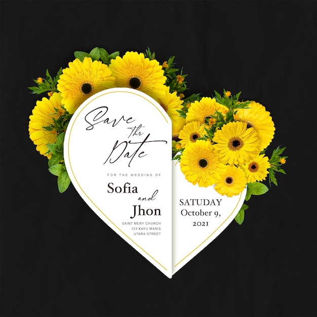 Elegant sunflower frame with dark black background