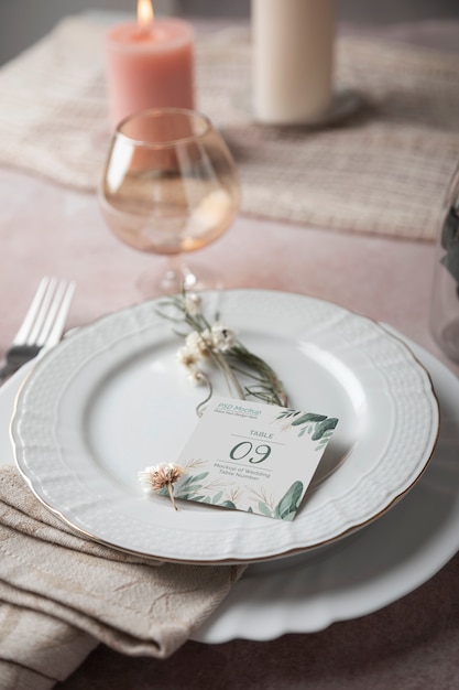 Elegant table setting for occasion with table number mock-up