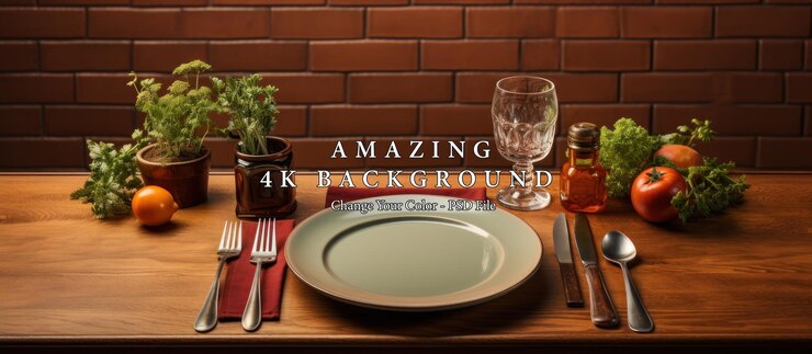 PSD elegant table setting with herbs and tomatoes