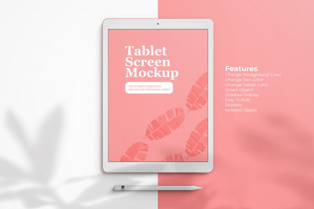 PSD mockup elegante per tablet con matita digitale