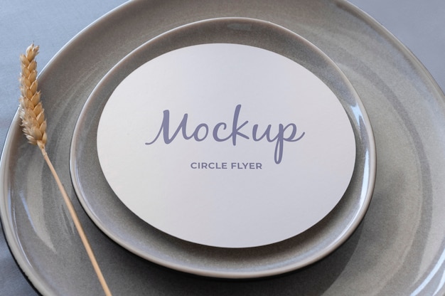 PSD elegant tableware arrangement with round mock-up card