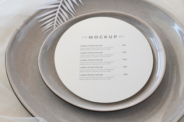 PSD elegant tableware arrangement with round mock-up card