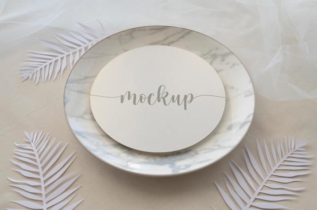 PSD elegant tableware arrangement with round mock-up card