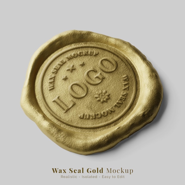 elegant traditional postal sealing round gold wax stamp logo mockup perspective