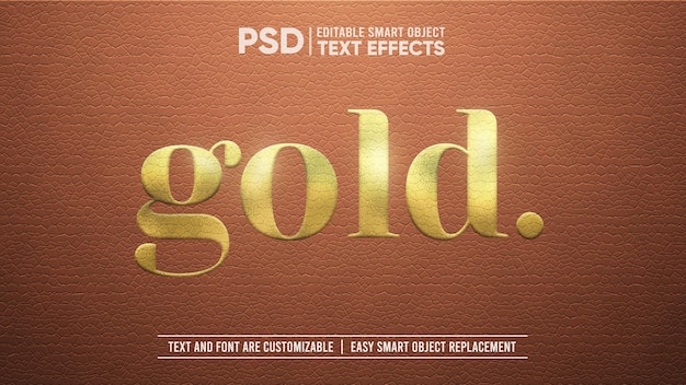 PSD elegant trendy brown leather with golden embossed stamp editable smart object text effect