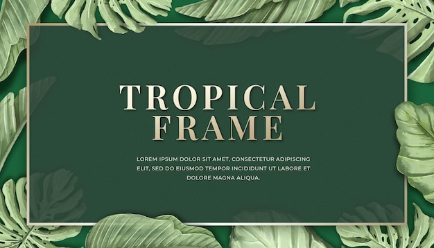 PSD elegant tropical background with gold frame