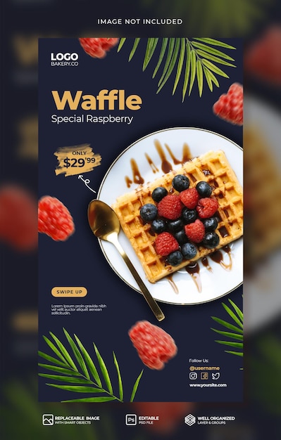 PSD elegant waffle menu promotion social media instagram stories or banner template premium psd