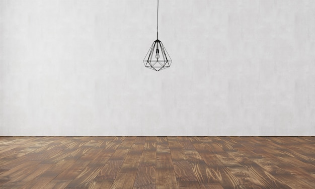 Elegant wall with modern lamp and parquet