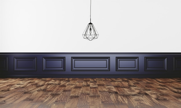 PSD elegante parete con lampada moderna e parquet