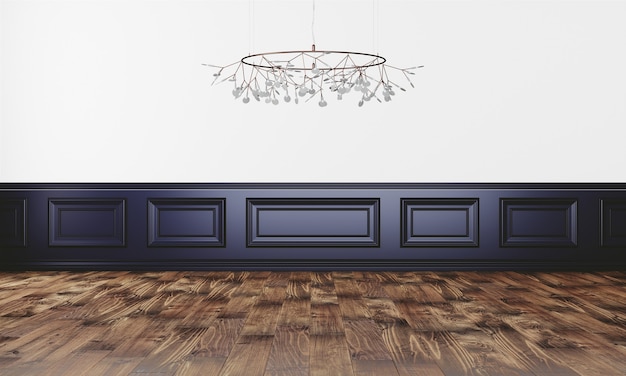 PSD elegante parete con lampada moderna e parquet