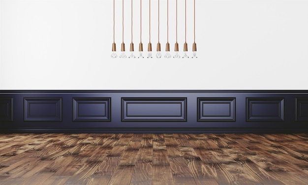 Elegante parete con lampada moderna e parquet