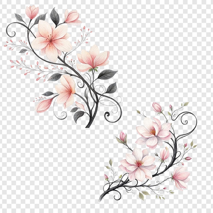PSD elegant watercolor floral design with pink magnolias