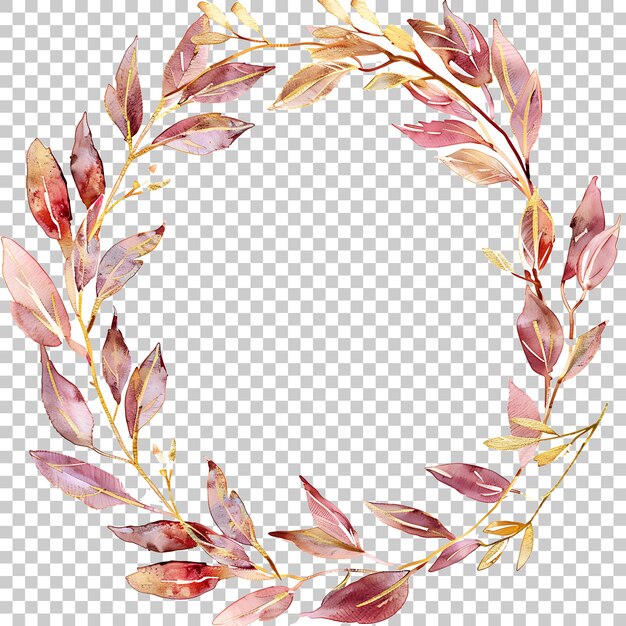 PSD elegant watercolor floral frame wreath with gold circle png with transparent background