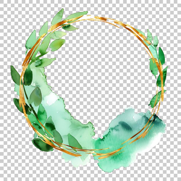 PSD elegant watercolor floral frame wreath with gold circle png with transparent background