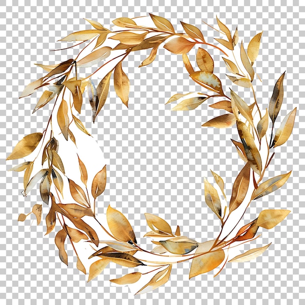 PSD elegant watercolor floral frame wreath with gold circle png with transparent background