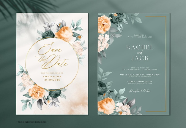 PSD elegant watercolor floral wedding invitation