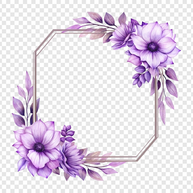 PSD elegant watercolor floral wreath border in purple and pink