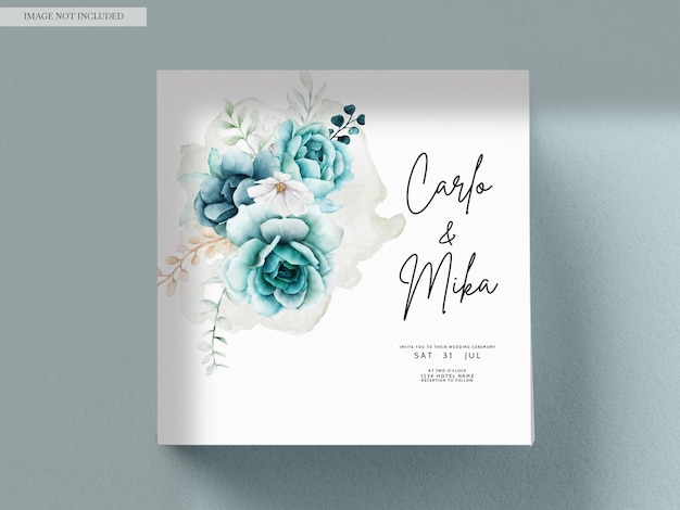 Elegant watercolor flower and leaves wedding invitation card