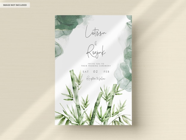 PSD elegant watercolor green bamboo wedding invitation card